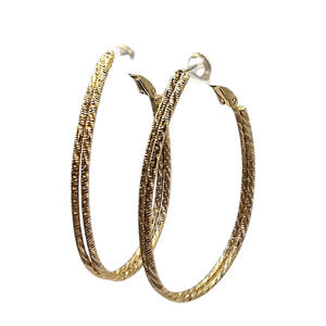 Pierced Earrings Large Hoop Gold Tone Textured Chic Stylish Versatile Jewelry